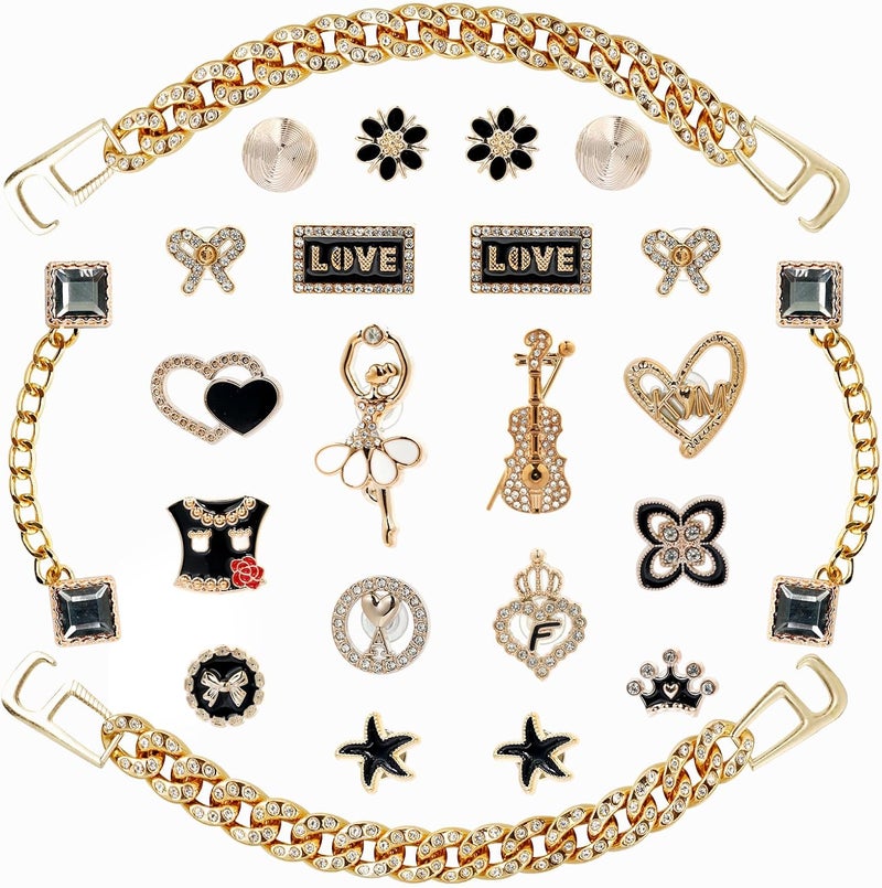 Lugailly Bling Shoe Charms for Girls and Women, Girly Gold Shoe Charms for Clog Sandals, 24 PCS Glitter Pearl Flower Shoes Decoration Bulk, Shoes Chains Pins Charm Accessories - Image 1